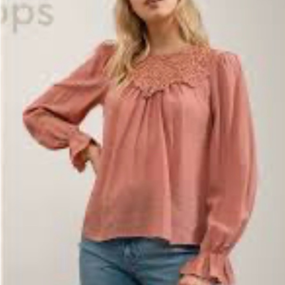 Nordstrom blu peoper Women's Lace Yoke Blouse in Dusty Rose medium brand new